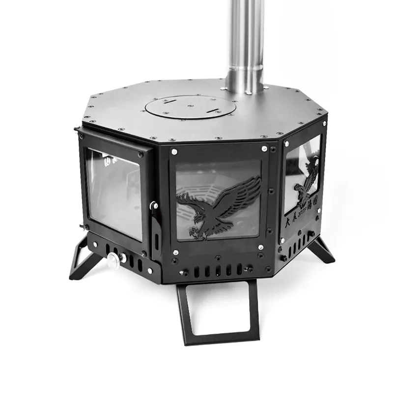 Black octagonal tent stove