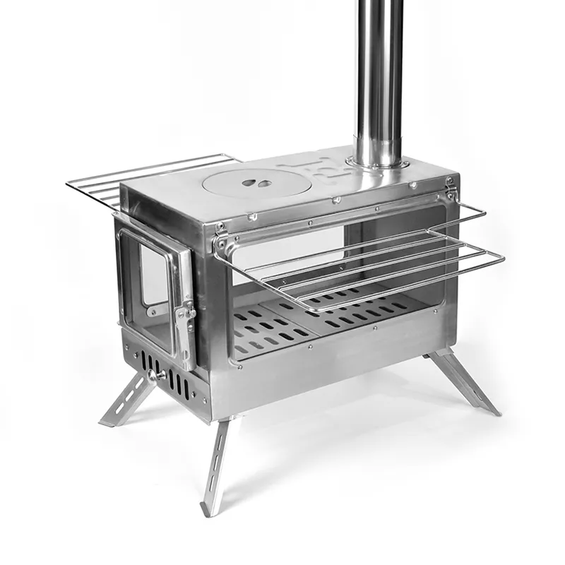 Stainless steel angled double-window tent stove