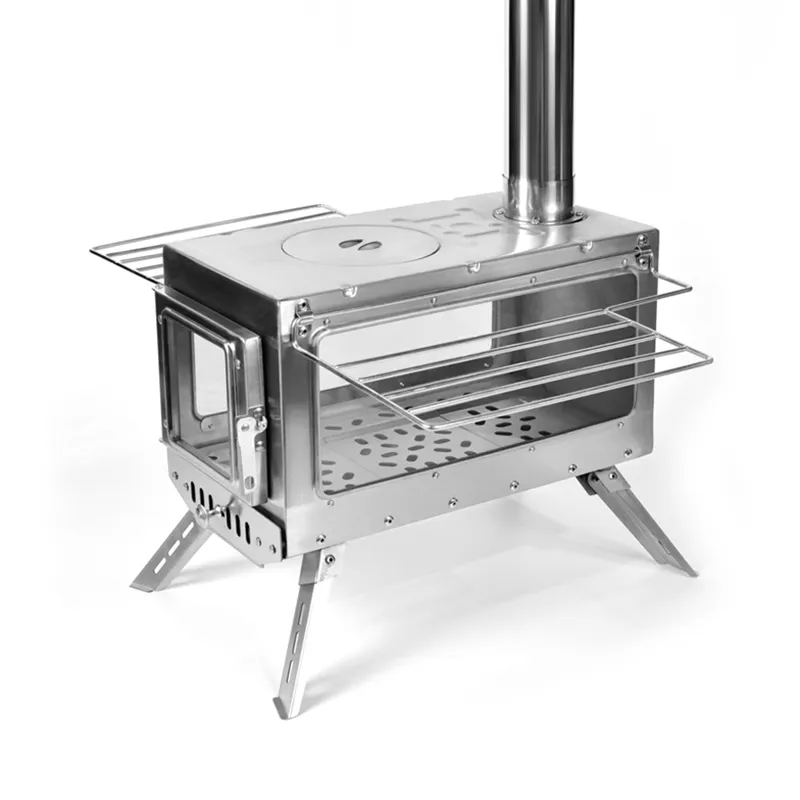 Stainless steel double-window bevel-angle tent stove